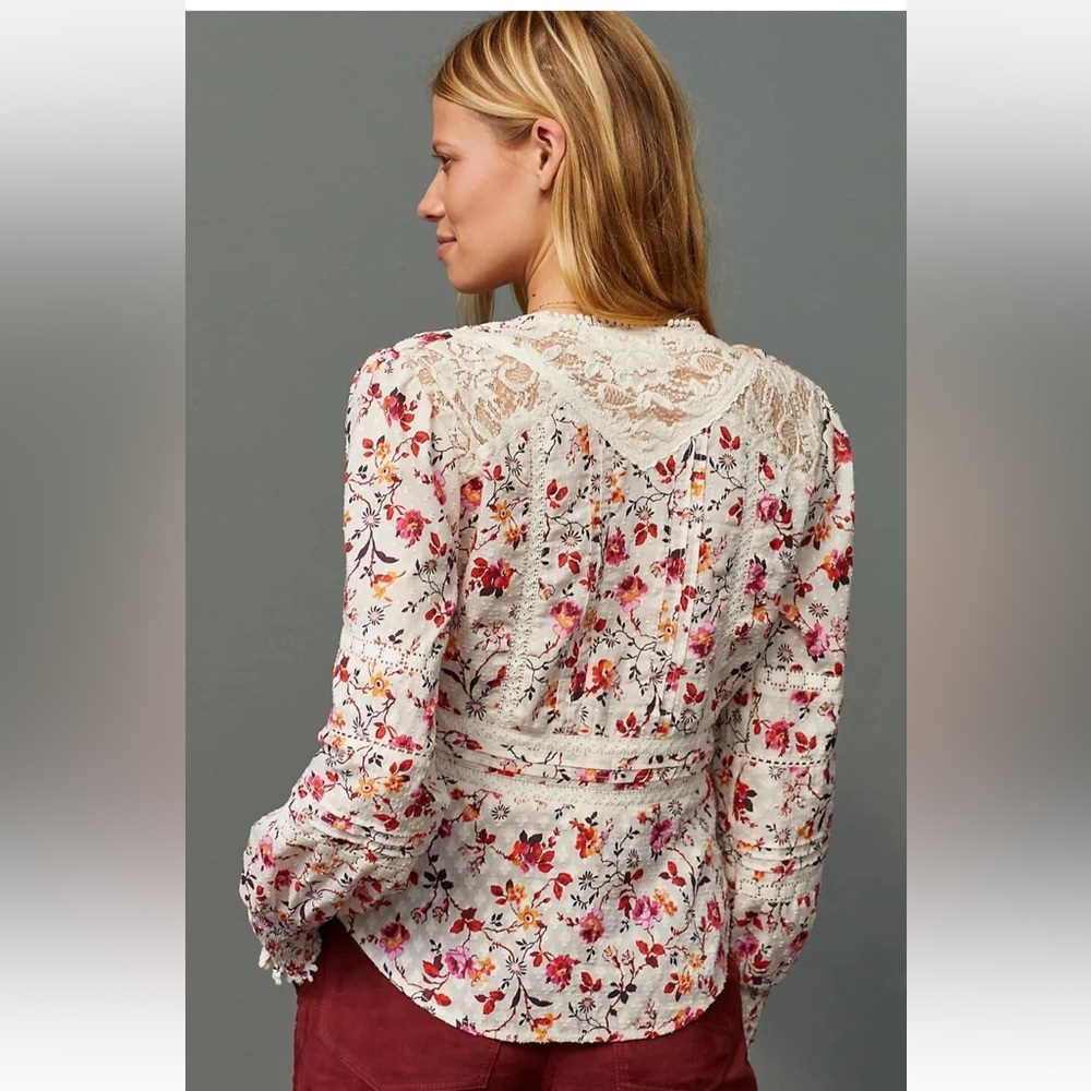 Anthropologie Floral Puff Sleeve Blouse - Picture 2 of 9